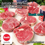Beef Ribeye AUSTRALIA PR STEER (prime young cattle) AGED by producer brand SWIFT FROZEN steak cuts 3/4 & 1 inch price/kg 3-4pcs (Scotch-Fillet / Cube-Roll)